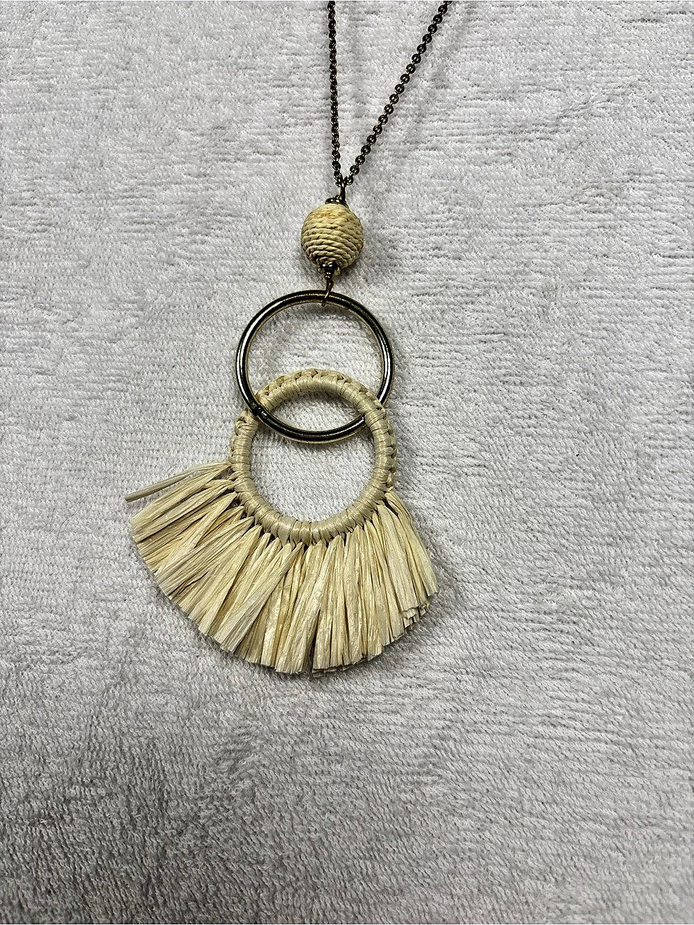 Fringe Pendant Necklace in Gold & Cream NWOT